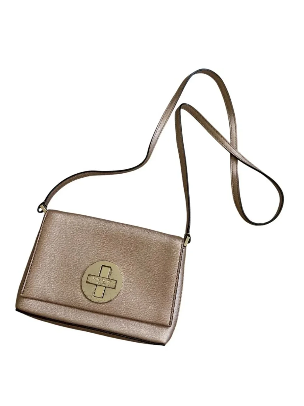 KATE SPADE Rose Gold Saffiano Leather Crossbody Bag